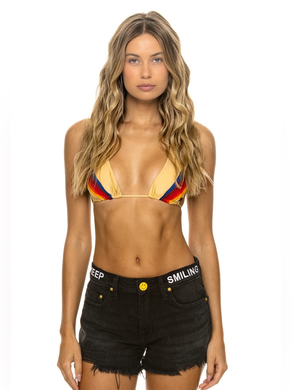 Aviator Nation Keep Smiling Smiley Face | Denim Shorts XS Distressed Black